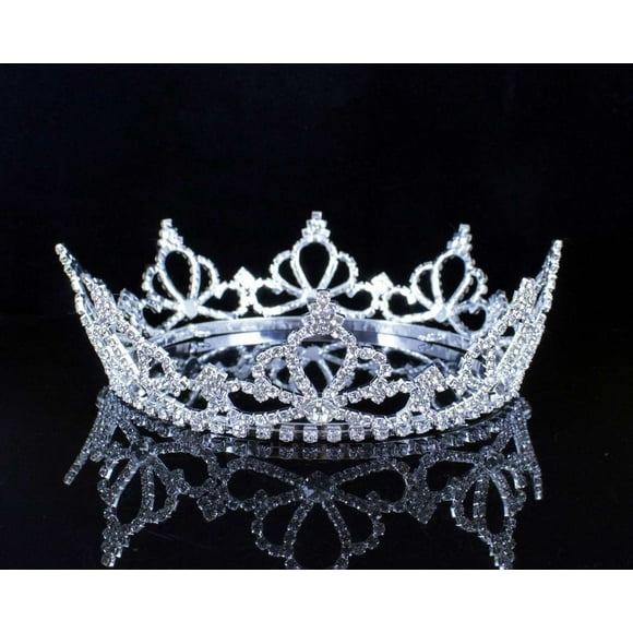 Full Crown Clear Austrian Crystal Rhinestone Tiara Pageant Bridal Party T11888 Silver