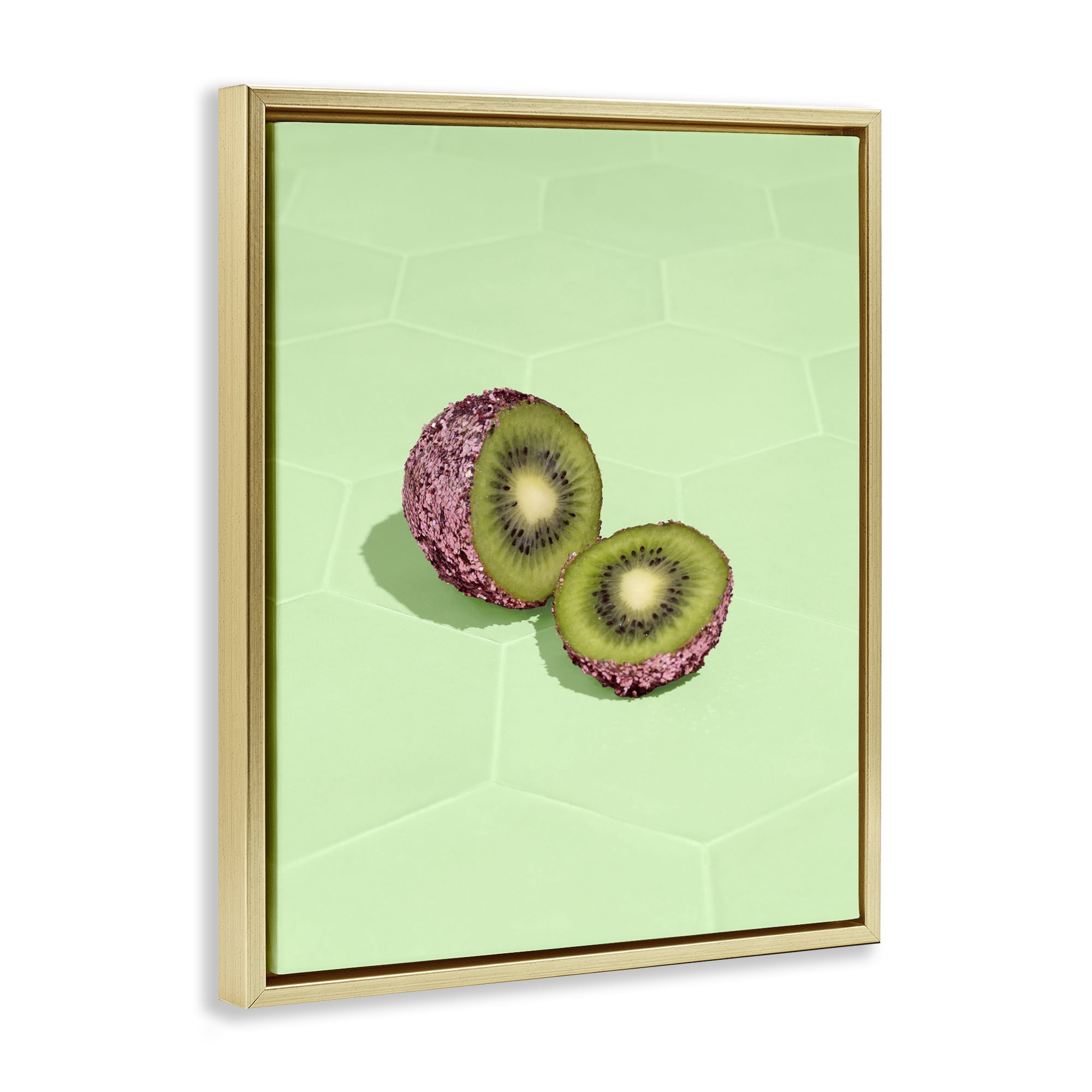 Stupell Industries Green Glimmer Kiwi Gold Framed Floater Canvas Wall Art, design by LISH Creative