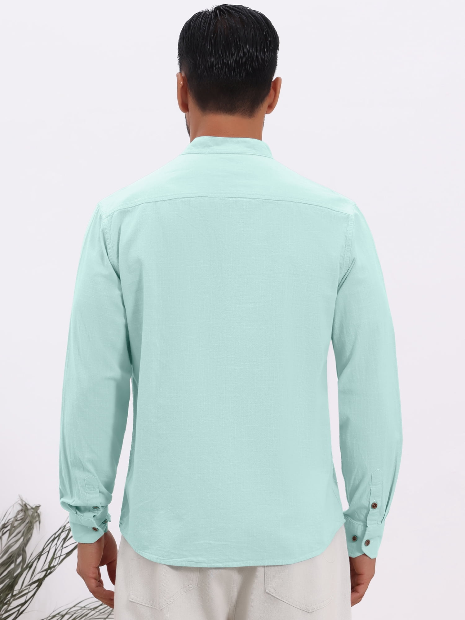 DARING DIVA Men's Stand Collar Long Sleeves Button Down Linen Shirts 2XL Light Green