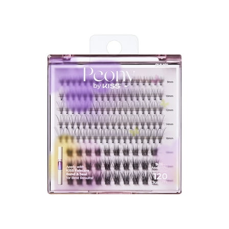 KISS Peony False Eyelashes, Cluster Lashes, Misty Haze, Black, 9mm-16mm, 120 Pieces
