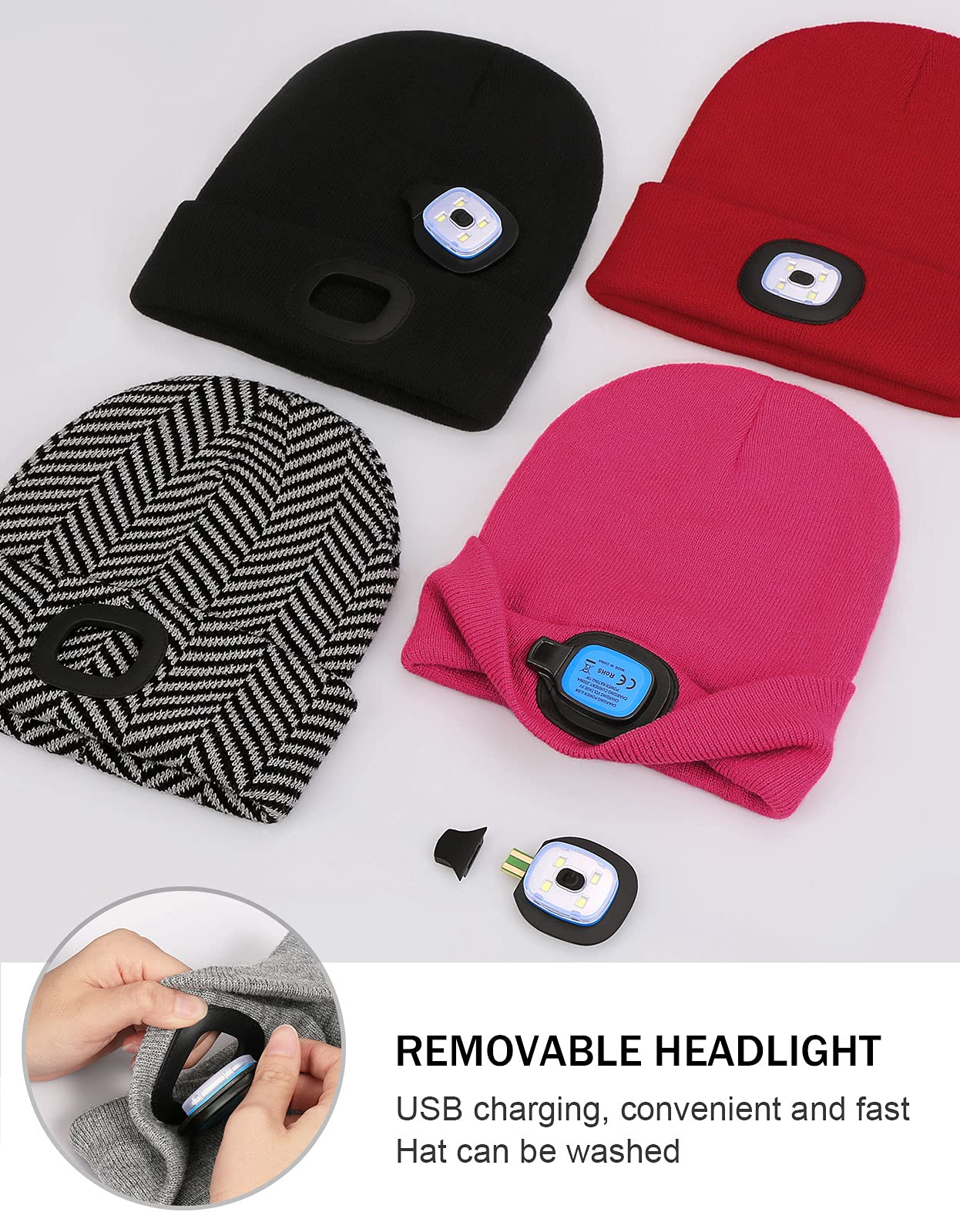 LED Beanie with Light, Unisex USB Rechargeable Headlamp Winter Knitted Cap  Gifts for Men Dad Husband Him (Maroon)