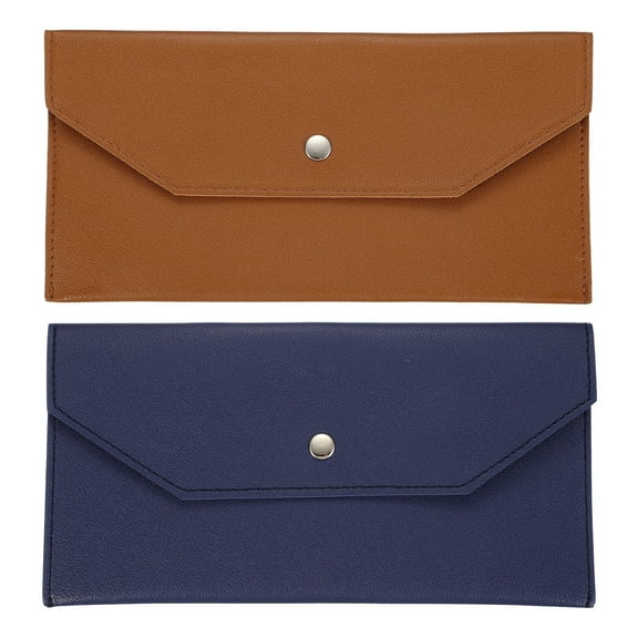 Uxcell 2Pcs PU Leather Envelope Wallet Card, Reusable Money Pouch Small Leather Organizer Pouch for Women Men Travel,Brown/Blue