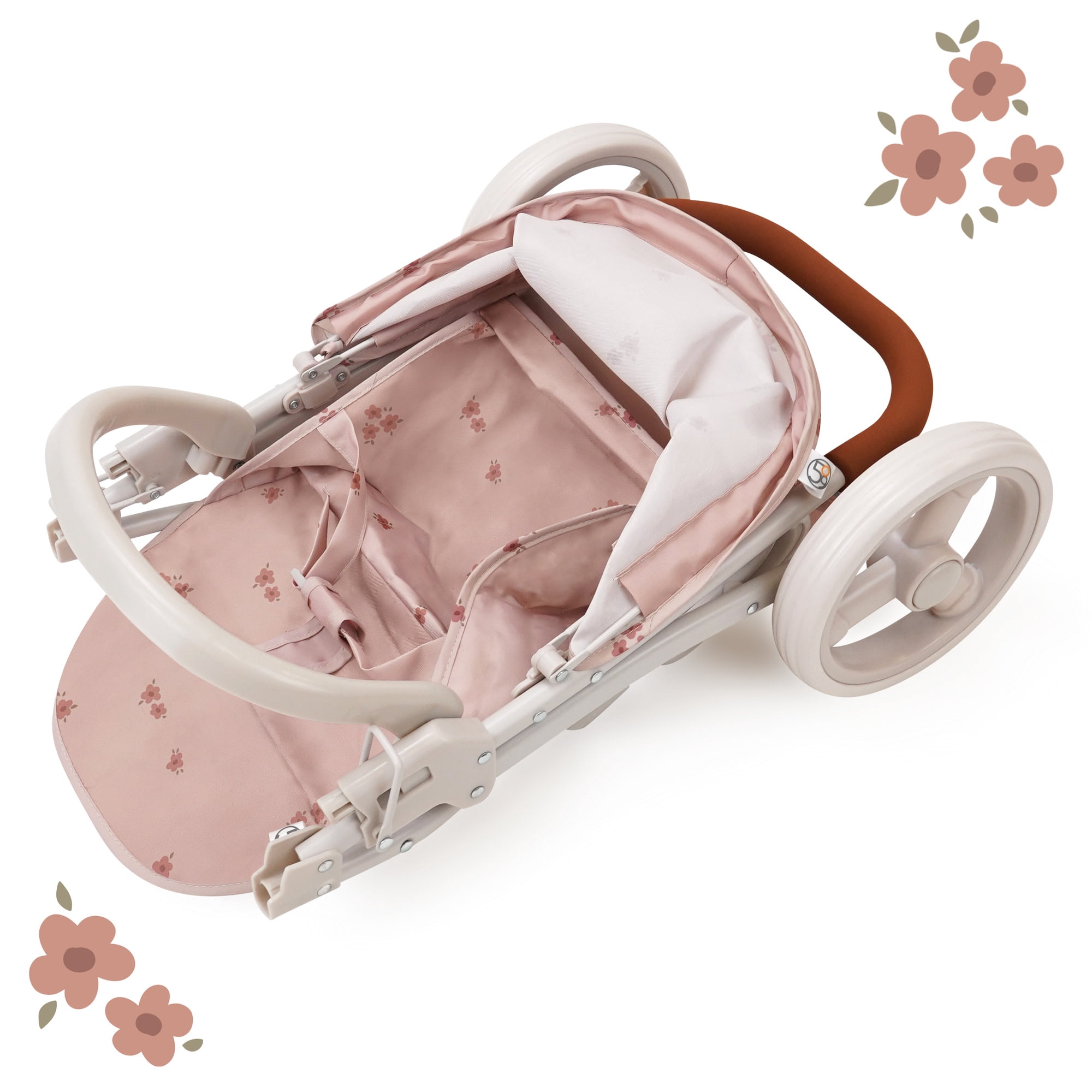 509 Crew: Ballet Flora - Mabelle Duo Twin Doll Stroller - Soft Pink & Flowers, Sun Canopy, Storage Basket, Foldable, Doll Care Accessory Toy, Kids 3+