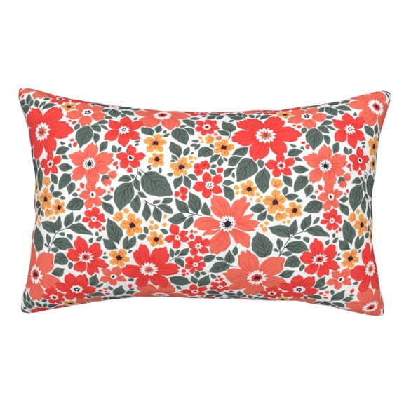 Rateoe Small Coral Red Flowers Pattern Decorative Pillow Case,Throw Pillow Covers,Plush Pillow Cover,Soft Pillow Case,Velvet Pillow Case-14"x20"