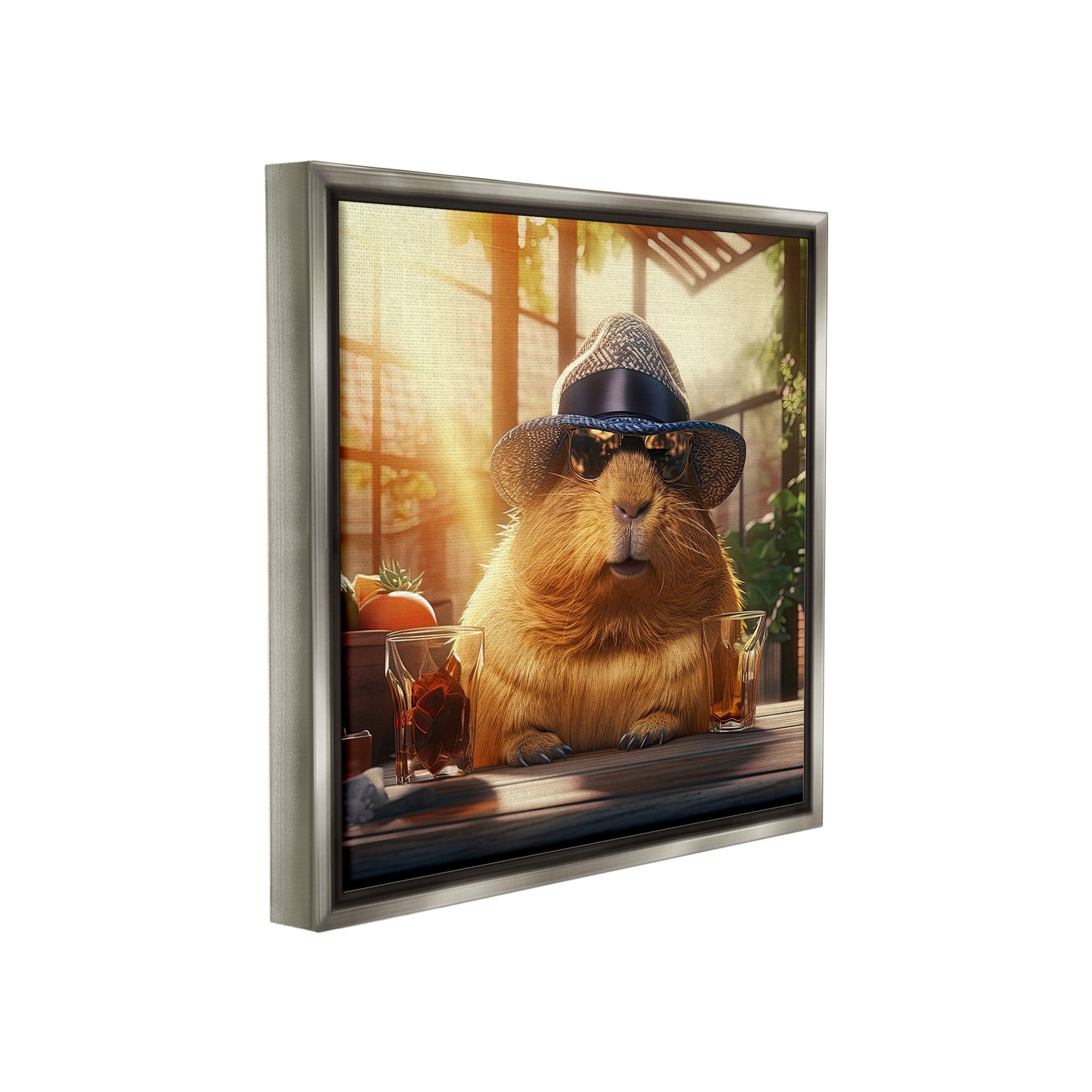 Stupell Industries Beaver & Summer Sunlight Animals & Insects Painting Gray Floater Framed Canvas Art Print Wall Art, 25 x 25