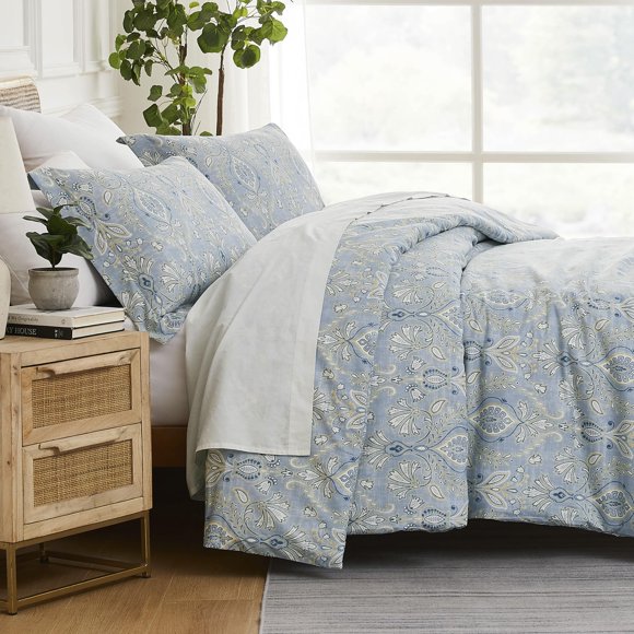Southshore Fine Living, Inc. Boho Duvet Cover Twin/Twin XL Comforter Cover with Zipper - Twin Duvet Cover Set Includes Matching Pillow Sham, Paisley Grace Blue