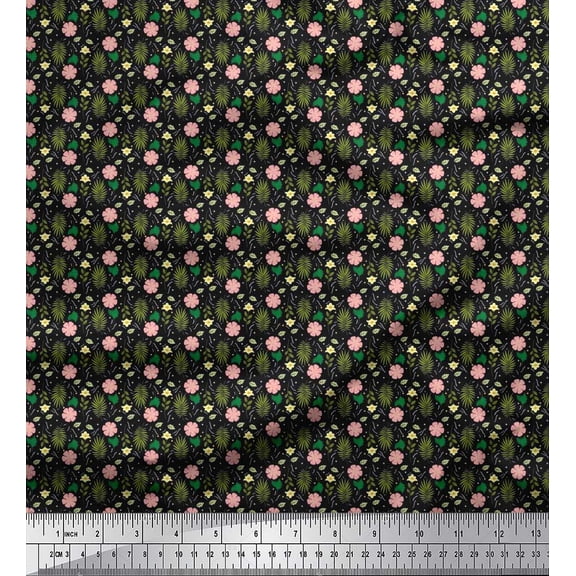 Soimoi Cotton Duck Fabric Dot,Leaves & Floral Shirting Printed Fabric 1 Yard 42 Inch Wide