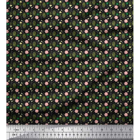 Soimoi Velvet Fabric Dot,Leaves & Floral Shirting Printed Fabric 1 Yard 58 Inch Wide