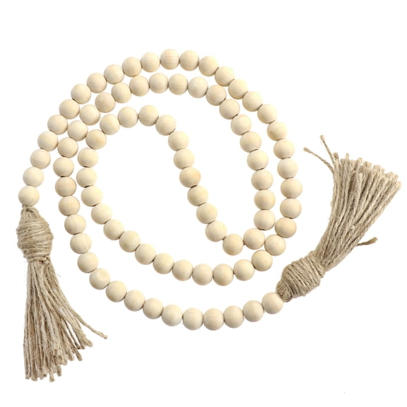 JIAHUI Wood Bead Garland with Tassels Farmhouse Beads Rustic Home Country Decor