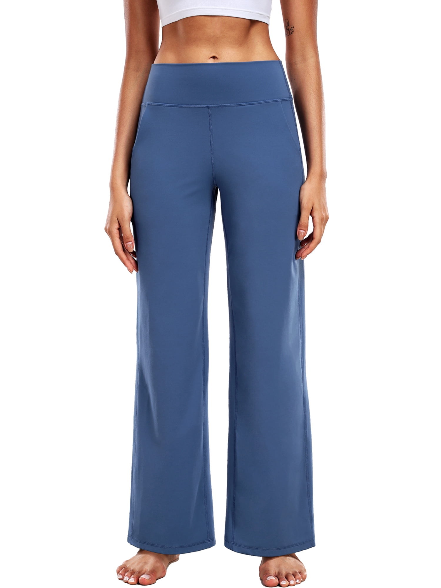 NELEUS ButterSoftFlex Womens Plus Size Wide Leg Pants Athletic Yoga Legging Casual Sweatpants with Side Pockets,Blue,US Size 2XL