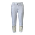 thumbnail image 4 of QURATI Women's Light Wash Denim with Lace Cuffs | Slim Fit Cropped Jeans Womens Bottoms White XL, 4 of 7