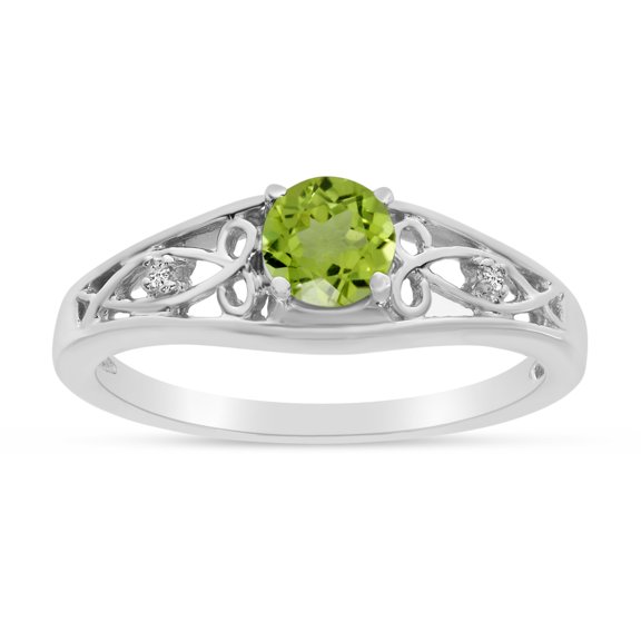 14k White Gold Round Peridot And Diamond Ring