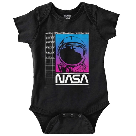 Vaporwave NASA Worm Logo Astronaut Romper Boys or Girls Infant Baby Brisco Brands 12M