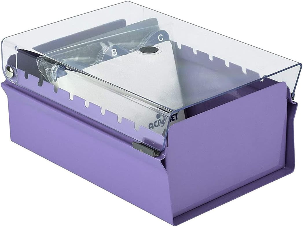 Acrimet 3 x 5 Card File Holder Organizer Box Metal Base Heavy Duty (AZ Index Cards and Divider Included) (Green Color with Clear Crystal Plastic Lid Cover)