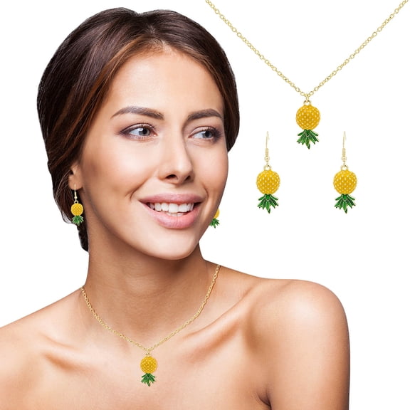 HOARBOEG 2025 2PCS Pineapple Shape Jewelry Set for Women Alloy Necklace and Earrings Fashionable Gift for Christmas Halloween Party Outfit