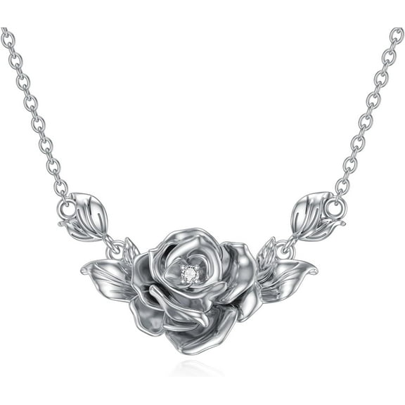 Diamond Rose Flower Necklace for Women 925 Sterling Silver Rose Pendant Jewelry Gifts for Mom Wife Girlfriend Gifts for Mother's Day Birthday