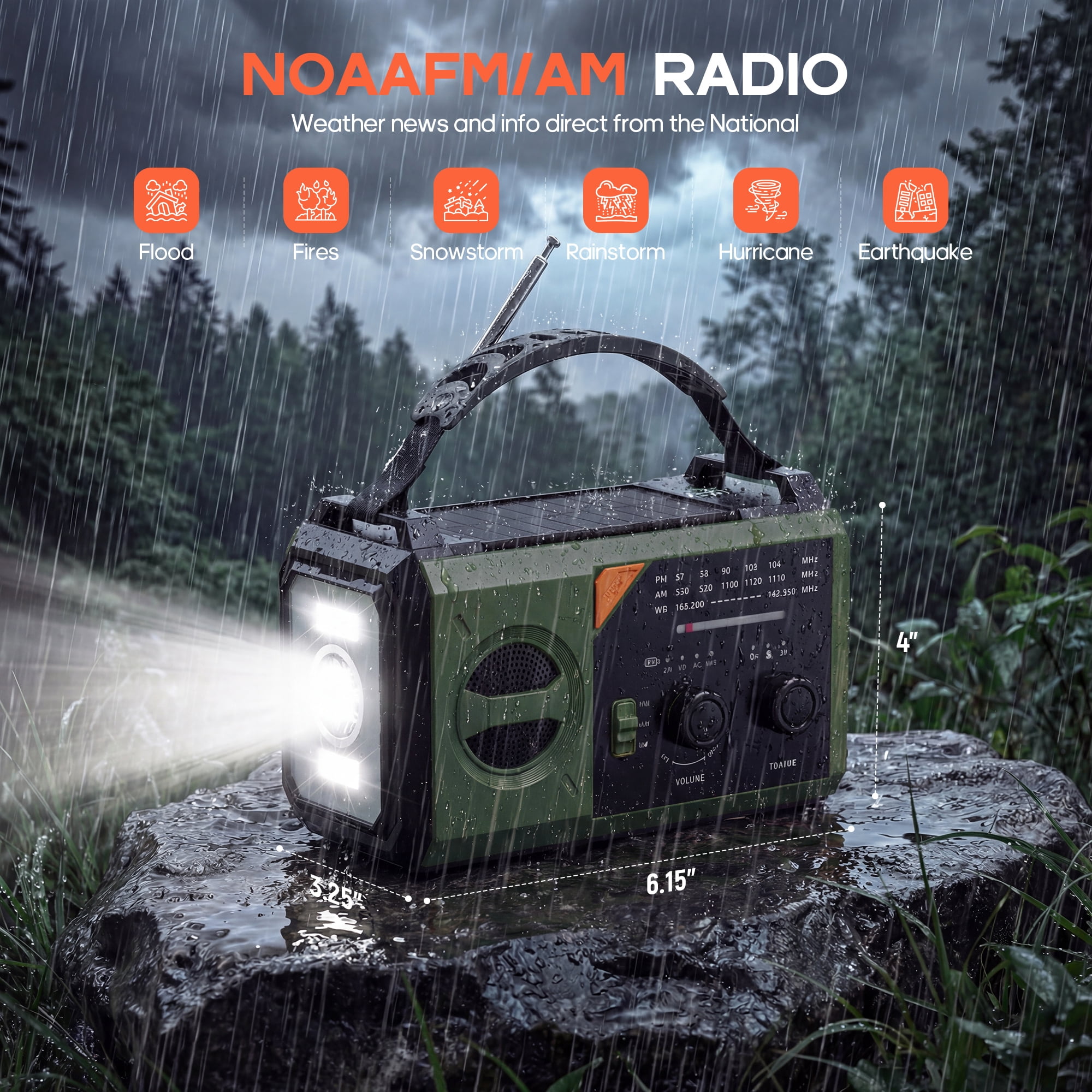 Biotree 30000mAh Weather Radio with NOAA 7-Band Alerts, Upgraded Emergency Radio with USB/Solar/Hand Crank Charging, Flashlight, SOS Alarm, Compass for Camping Hurricane Preparedness,Green