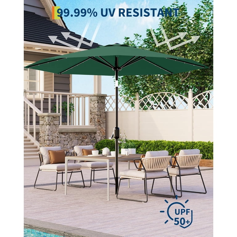 dark green 9 ft patio umbrella with led lights Tobeos 9FT Solar Lights,Outdoor Market Umbrella with Tilt and Crank, Lighted Table Umbrella for Garden,Deck, Backyard,Pool,Beach (Dark Green) : Patio, Lawn & Garden button tilt function allows you to adjust the angle for optimal shade during the day Best Choice Products 9ft Deep
