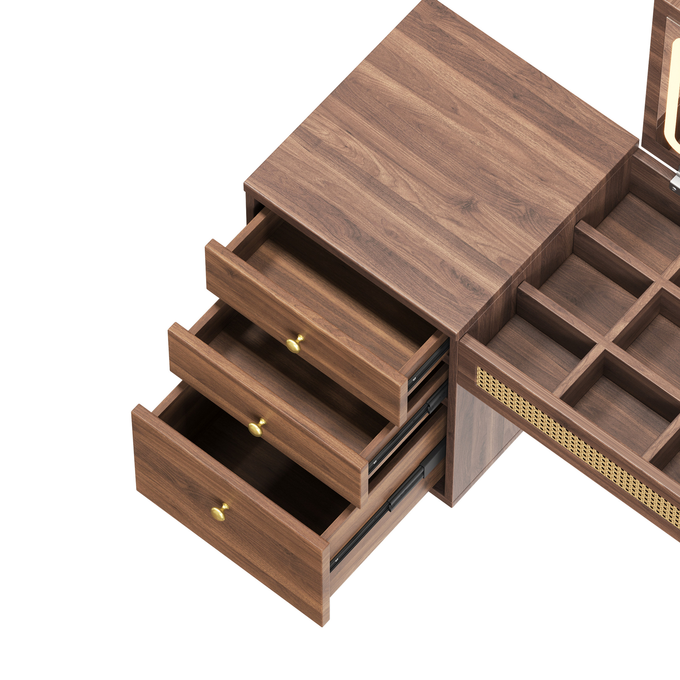 Noble House 39"  Vanity Desk with LED Lighted Mirror, Flip-Top Design, 3 Drawers and 10 Compartments,Walnut