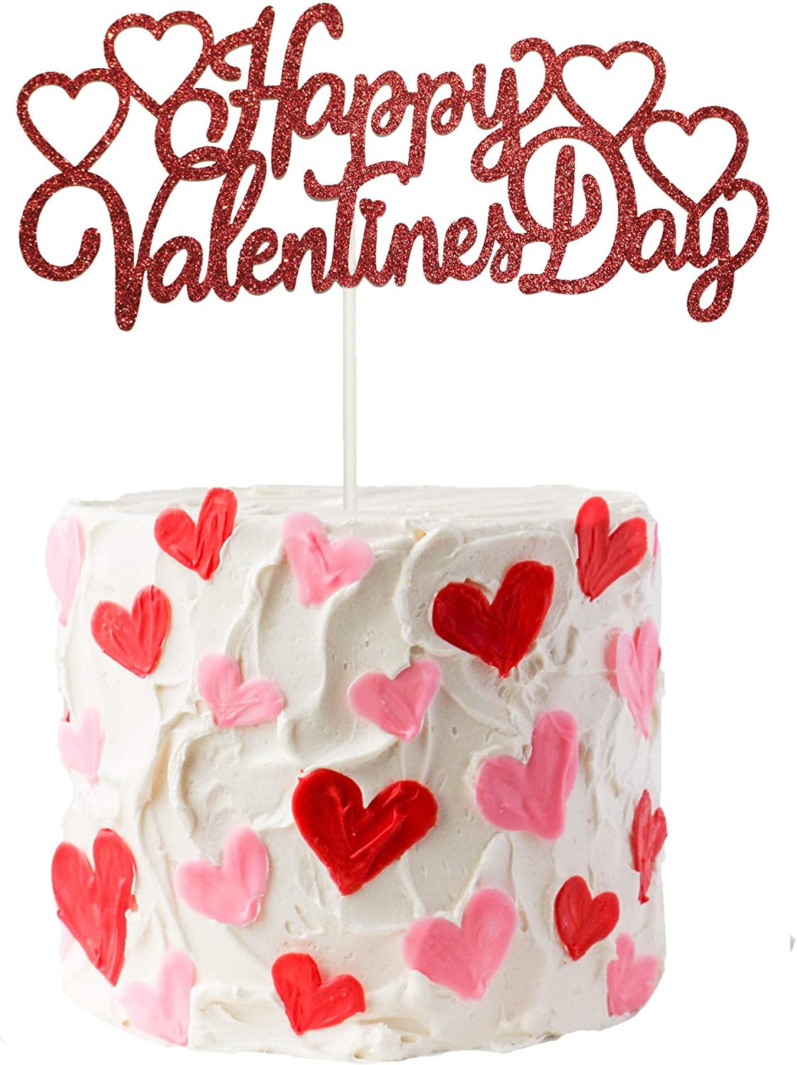 Red Glittery Happy Valentine's Day Cake Topper - Heart Decor For Party, Wedding, Anniversary - View #7