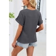 thumbnail image 4 of Gleelaud Women's Summer New Waffle Knit Lace Trim Short Sleeve Top - Crew Neck Loose Casual Blouse, 4 of 7