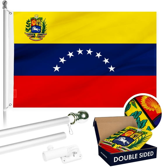 G128 Combo Pack: Flag Pole 6Ft Silver Tangle Free & Venezuela Venezuelan Flag 3x5FT Double Sided Embroidered