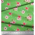 thumbnail image 2 of Soimoi Green Japan Crepe Satin Fabric Leaves & Ranunculus Floral Print Fabric by the Yard 42 Inch Wide, 2 of 3