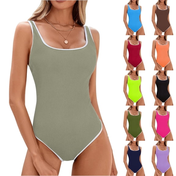 Women's One Piece Swimsuit Sports Adjustable Strap Bathing Suit Color Block Ribbed High Cut Swimsuits Saffron XL