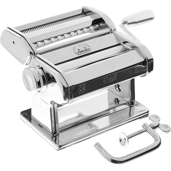 Marcato Atlas 150 Pasta Machine with Cutter, Hand Crank, and Instructions, Made in Italy, Silver
