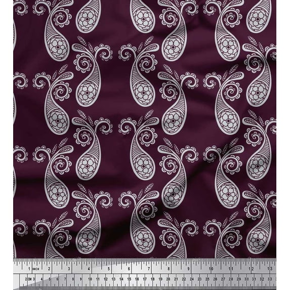 Soimoi Purple Poly Georgette Fabric Floral & Paisley Fabric Prints By Yard 42 Inch Wide