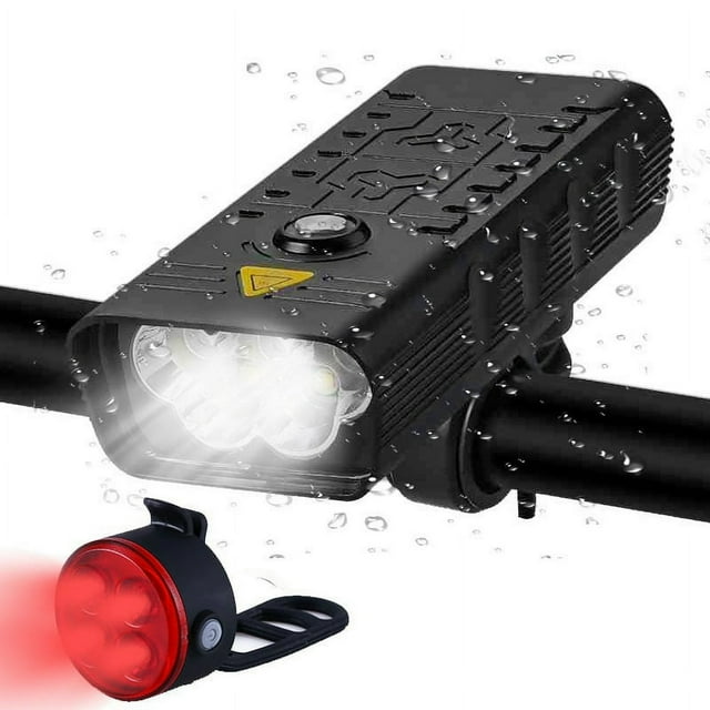 EIMELI 8000 Lumens Bike Light Set USB Rechargeable Bicycle Headlight and Tail Light Super Bright 5LED Bike Lights for Night Riding Fits Bikes IPX5 Waterproof black