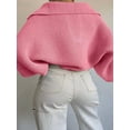 thumbnail image 6 of Women Long Sleeve Sweaters Oversized Stretch Fitted Pullover Sweater Ribbed Solid Color Knit Jumper Tops Pink XL, 6 of 7