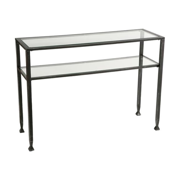 HomeRoots  43 in. Glass Distressed Console Table with Storage, Clear & Black & Silver