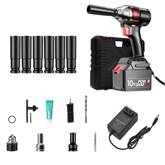 yeacher Cordless Impact Wrench Brushless 880NM Torque Variable Speed with 21V Li-ion Battery 17-22mm Sockets 2 Converters 13mm Drill Paw for Car and Home