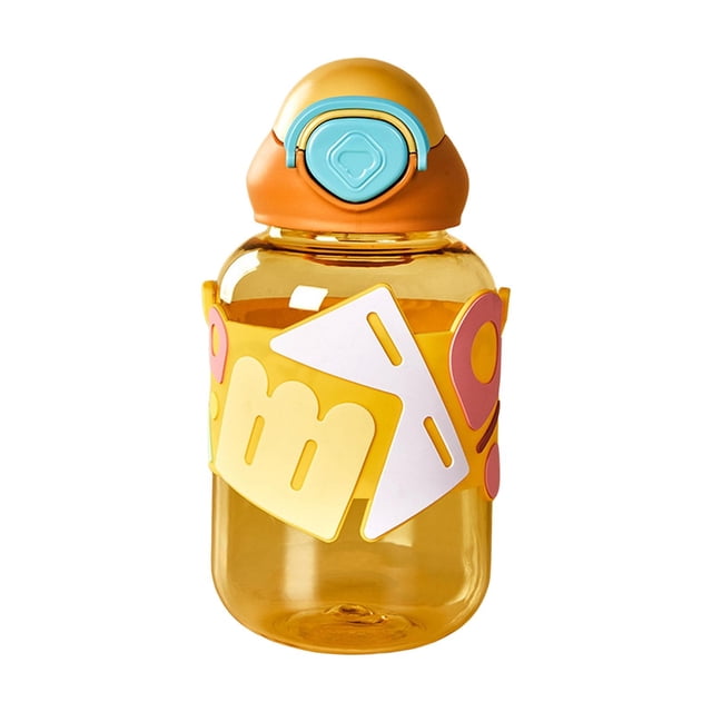 Bonita botella de agua para niños, botella para beber agua con pajitas, a prueba de fugas. Amarillo