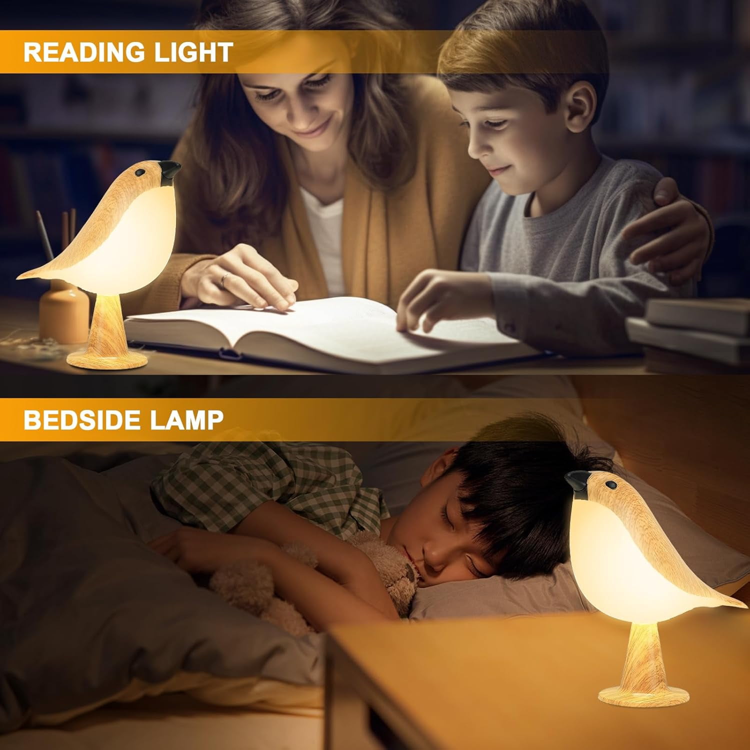 Cute Bird Table Lamp with Timer, Touch Bedside Lamp, Brid Night Light, Cordless Small Desk Lamps Battery Operated Nightstand Lamps, 3-Way Dimmable Light, Rechargeable Decorative Desk Lamp