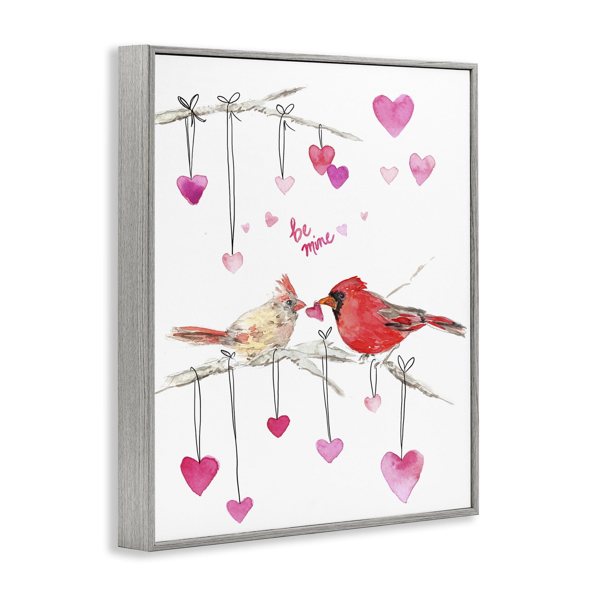 Stupell Industries Be Mine Cardinals Holiday Painting Gray Framed Art Print Wall Art, 24 x 30