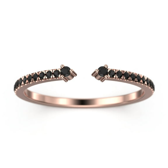 0.26ct Round Black Diamond Moissanite Open Cap Wedding Band 10K rose gold
