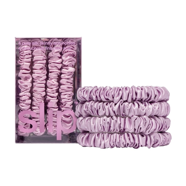 Slip Skinny Scrunchies: diseño Slipsilk antiarrugas y antiroturas que protege el cabello delicado | Incluye 4 coleteros de seda pura con flores silvestres.