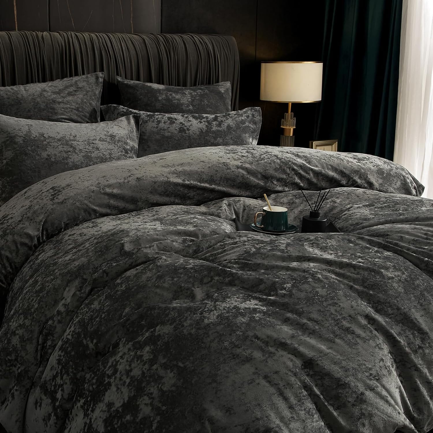 PHF Truly Velvet Duvet Cover Set King Size, 3 Pieces Luxury Ultra Soft Comforter Cover Set, Warm Flannel Duvet Cover with 2 Pillow Shams Bedding Collection, 104"x90", Grey (No Insert)