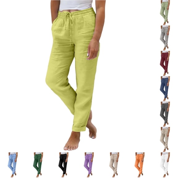Daznico Women's Lightweight Linen Jogger Trousers Elastic Drawstring Waist Roll Side Pocket Oversized Elegant Summer Casual Hiking Bottoms,5XL