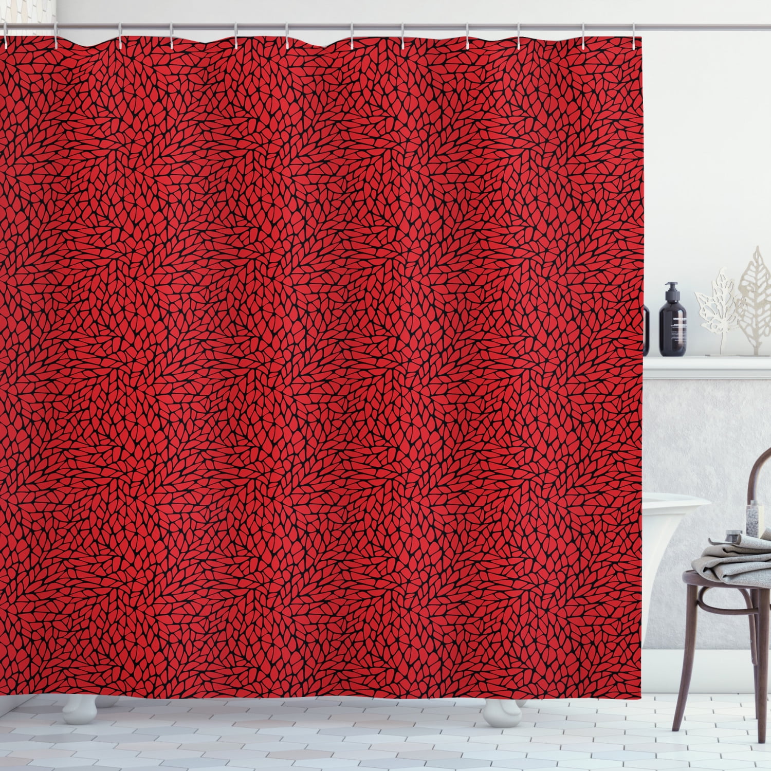 Red and Black Shower Curtain, Abstract Pattern in Vibrant Color with