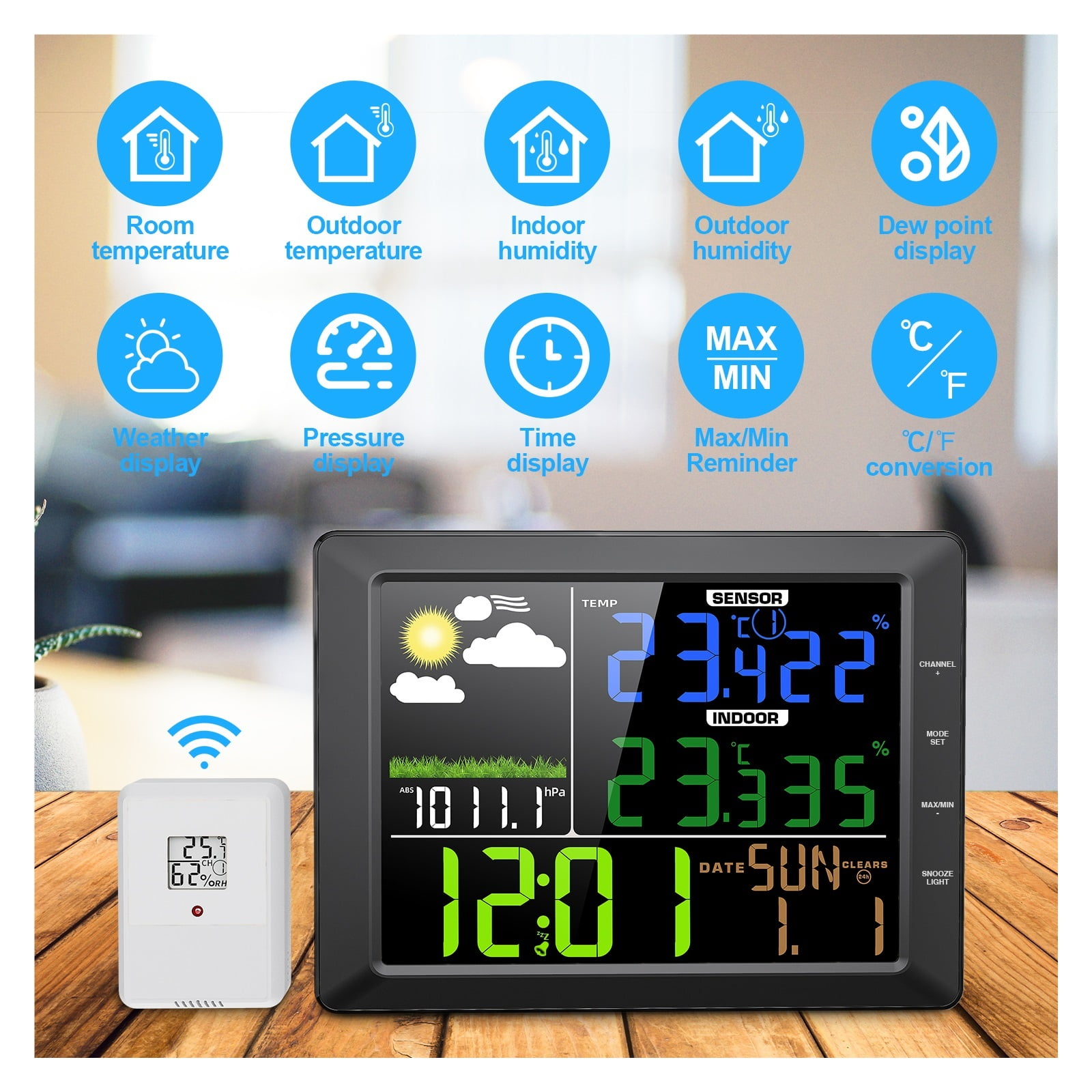 Wireless Weather Station, Indoor/Outdoor Thermometer And Hygrometer, Remote Sensor, Temperature,Humidity Monitoring ,Easy to Operate