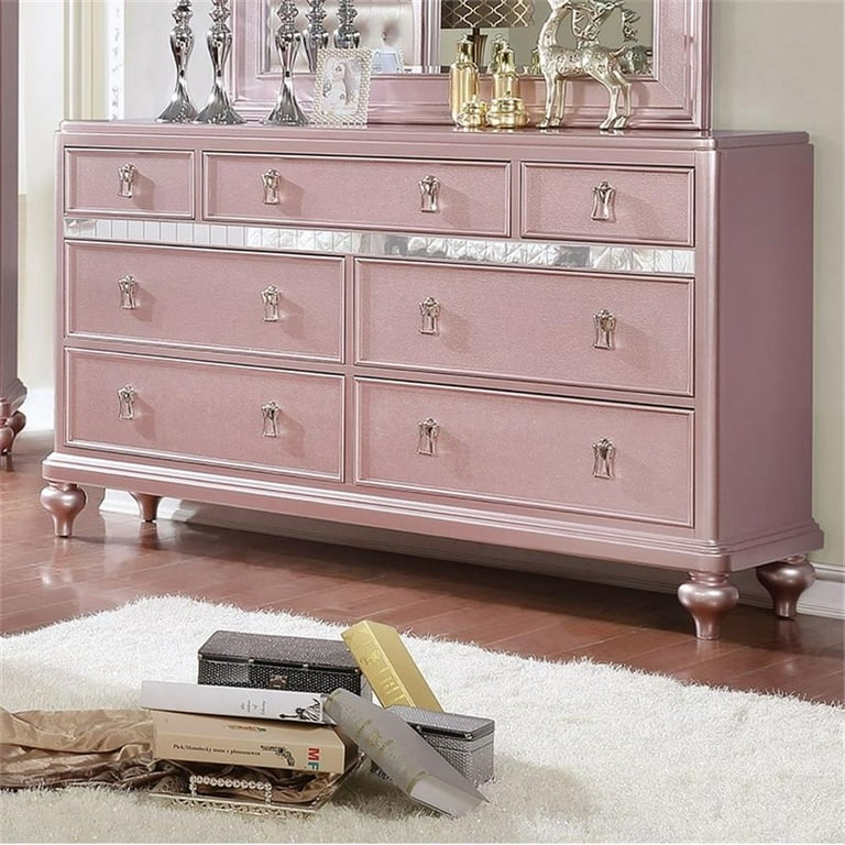 Furniture of America Appell Solid Wood 7-Drawer Dresser in Rose Gold