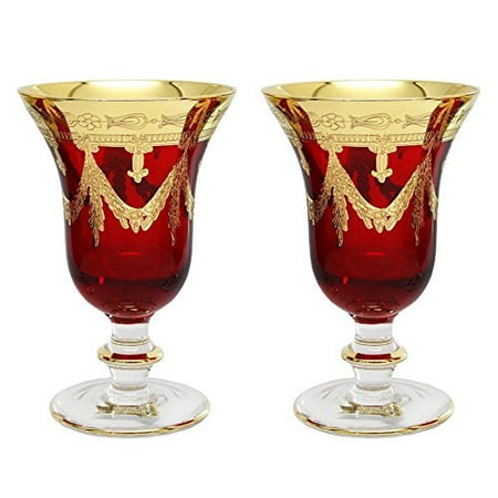 Intergl Italy Set Of 2 Crystal Red Wine Goblets 24k Gold Plated Intergl Italy Set Of 2 Crystal Red Wine Goblets 24k Gold Plated Gles