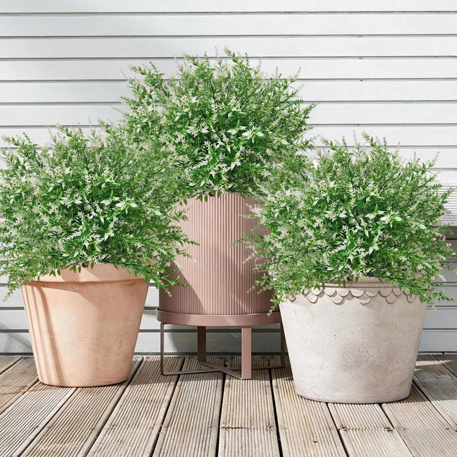 Artificial Flowers for Outdoors Artificial Purple Lavender Ground Plug for Patio and Garden, UV Resistant Outdoor Spring Summer Home Decoration, Faux Flower with Stake 20.9 Inches White