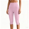 thumbnail image 5 of Hilenly Womens Split Capri Leggings High Waisted Knee Length Shorts Stretchy Slim Fit Capris Yoga Leggings, 5 of 8