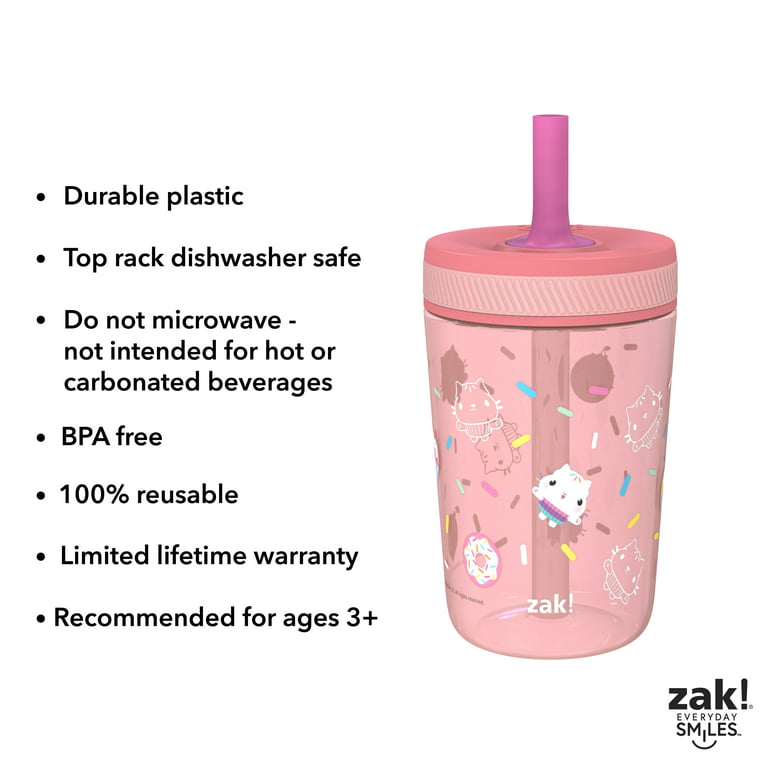 Zak Designs Gabbys Dollhouse 15 ounce Plastic Tumbler with Lid and Straw,  2-piece set 
