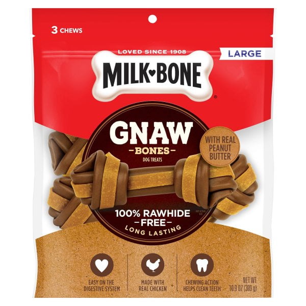 MilkBone Gnaw Bones Rawhide Free Chew Treats for Dogs, Peanut Butter