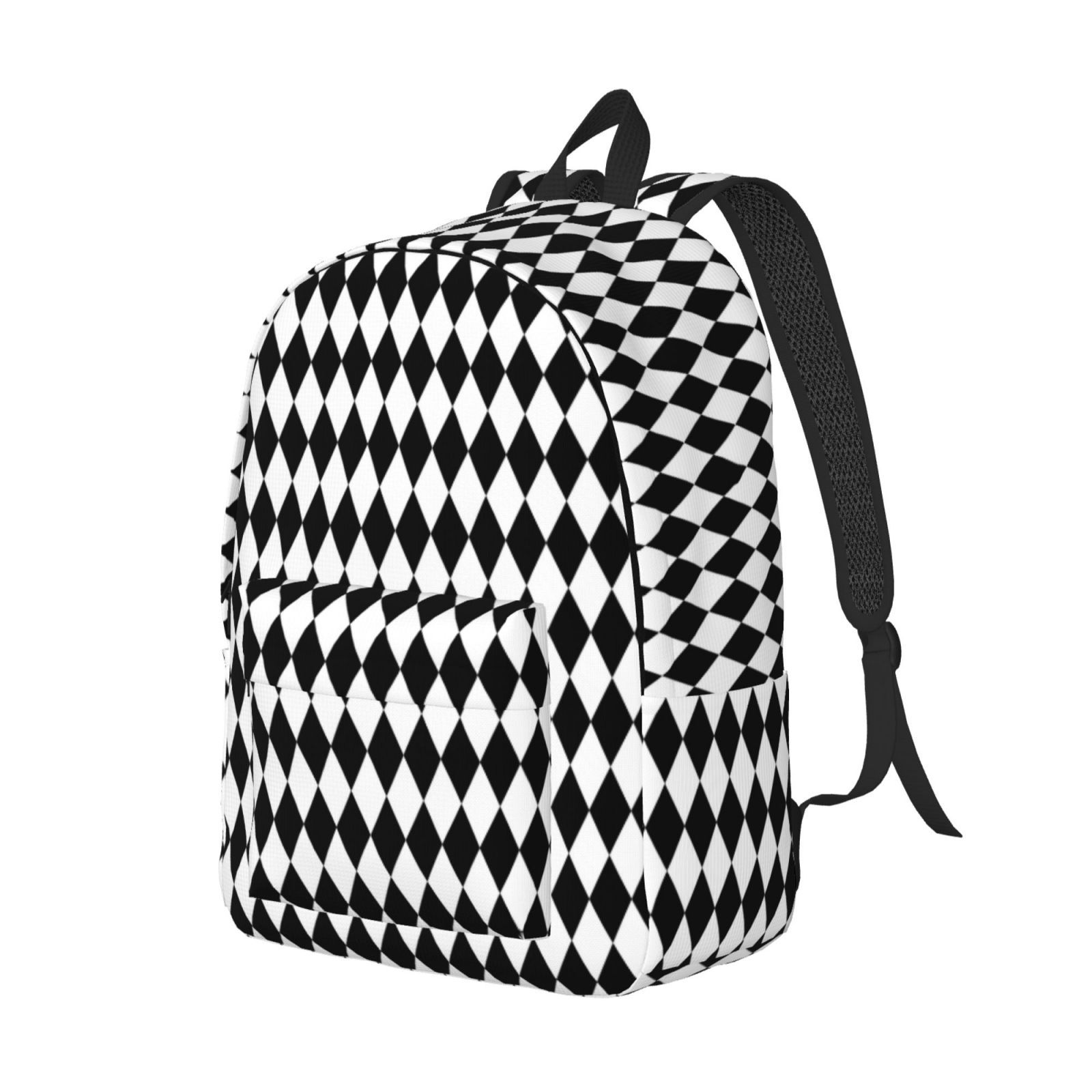 Xecao Black And White Diamonds for Canvas College Laptop Backpack, Durable Rucksack Travel Notebook Bag School Backpack Book Bag for Men Women